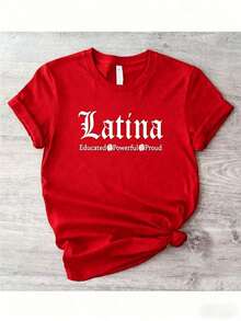 Camiseta de Orgullo Latino para Mujer - Camiseta Gráfica con Estampado de Herencia Latinoamericana, Potente y Orgullosa, Camiseta Empoderadora con Letras, Cuello Redondo Casual Cómodo de Manga Corta, Ropa Casual Transpirable, Regalo de Ropa Latina y Hispánica para Mujer. Camiseta de Manga Corta para Mujer, Camiseta Oversize con Estampado de Trébol Verde para el Día de San Patricio para Mujer, Regalo de San Valentín, Camiseta Casual, blusa casual mujer, playeras de mujer algodón. - Rojo - Ver 11