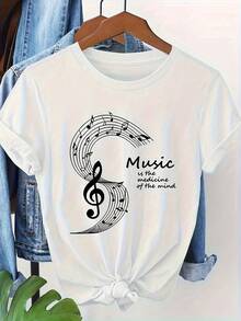 Camiseta con Estampado de Amante de la úsica para ujer, suave y adecuada para uso casual diario, ideal para conciertos/prácticas/regalos, la tela transpirable apoya a los aspirantes a músicos y amantes de la música. Traje de fiesta elegante,T-shirt para damas elegantes,Blusas adecuadas para mujeres con curvas,Faldas de graduación,Ropa casualEstampado de animales adorables ,Estampado de letras divertidas - Blanco - Ver 7