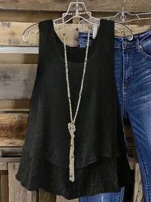 Camiseta de tanque de ajuste holgado de moda para mujeres de verano de vacaciones - Negro - Ver 9