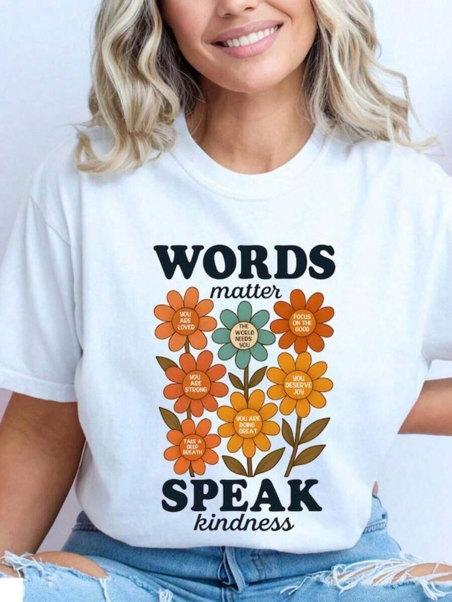 Camiseta "Las Palabras Importan", Camiseta de Inclusión para Maestros AAC SPED, Regalos para Maestros de Neurodiversidad BCBA SLP, Educación Especial del Lenguaje, Amabilidad S. - Blanco - Ver 1