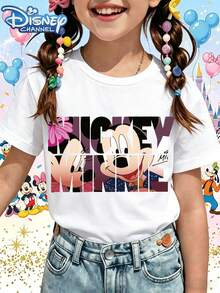 Disney Girls' Short Sleeved T-Shirt Disney Channel Mickey And Minnie T Shirt White Mickey Mouse And Minnie Mouse Print For Kids Party Wear - trắng - Xem 1