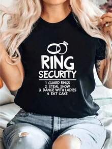 2026 Algodón Camiseta Con Estampado De Ring Security-Portador De Anillos, Informal, De Cuello Redondo Y Manga Corta, Cómoda Para Primavera Y Verano, Ropa De Mujer Blusas Para Mujer Casual - Negro - Ver 7