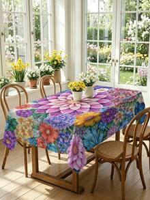 1/2pcs Tablecloth, Colorful Floral Pattern Tablecloth, Made Of Polyester Fiber, Suitable For Kitchen, Dining Room, Coffee Table, Dining Table, Picnic, Camping, Countryside Decor, Square Or Round Shape, Ideal For Table Protection And Holiday Decoration - Multicolor - View 20
