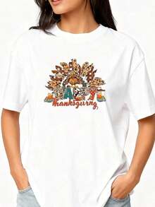 1 Piece Of Minimalist Graphic T-Shirt For Women, Ideal For Camping, With Pine And Other Plant Print, Soft And Stretchy Fabric, Round Neck, Casual Top, Camping Clothes, Nature Inspired Design, Comfortable Fit, Everyday Wear, 180g 100% Cotton. - 白色 1 - 查看 3