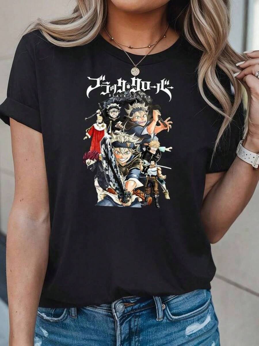 Camiseta unisex de manga corta, CamisaDeNegroTrébolCamisaVintageDeAnime,CamisasDeAnime,NegroTrébolCamisaDeAsta,Estética,CamisaRegaloDeAnime,RegaloDeNegroTrébol(3)playerashombre, , , Dazymujer,romwehombres, bohochic,maestrasregalos,camisetaparaconjuntos de mujercon curvasparamu,y2k, - Negro - Ver 1