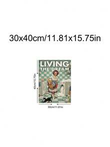 1件幽默復古洗衣藝術，「Living The Dream」印花，幽默烹飪藝術，節日禮物，適用於臥室、客廳、廚房，牆面藝術，牆面裝飾，家居裝飾，房間裝飾，畫布牆面藝術，海報，附框牆面藝術，可選框架 - 1PCS - 查看 24