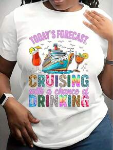 Camiseta de Mujer con Estampado Gráfico de Crucero y Bebidas - Diseño "Hoy el Pronóstico: Crucero con Posibilidad de Beber", Perfecta para Vacaciones, Viajes en Crucero, Salidas a la Playa y Divertidas Actividades de Verano.Camiseta de Estilo Urbano de 220g con Estampado de Retrato Llamativo, Comodidad para Todas las Temporadas, Estilo Casual Urbano.Camiseta casual de cuello redondo 100% algodón con estampado de letras a la moda, diseño deportivo unisex para parejas.Ideal para vacaciones, Día de la Madre, Día de la Independencia y más - Camiseta de manga corta para mujer, transpirable y cómoda. - Blanco - Ver 6