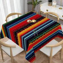 1 pieza, Decoración del hogar, Mantel con estampado de patrón abstracto, Rectangular, Tejido a máquina, Adecuado para cocina del hogar, comedor, cena de fiesta, picnic, camping, cita, boda, decoración de fiesta temática, uso interior y exterior - Multicolor - Ver 4