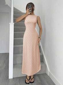 Vestido de verano con espalda abierta, tirantes y estampado de lunares sexy para mujeres - Multicolor - Ver 4