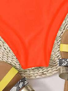 Bragas bikini de cintura alta unicolor - Naranja - Ver 5