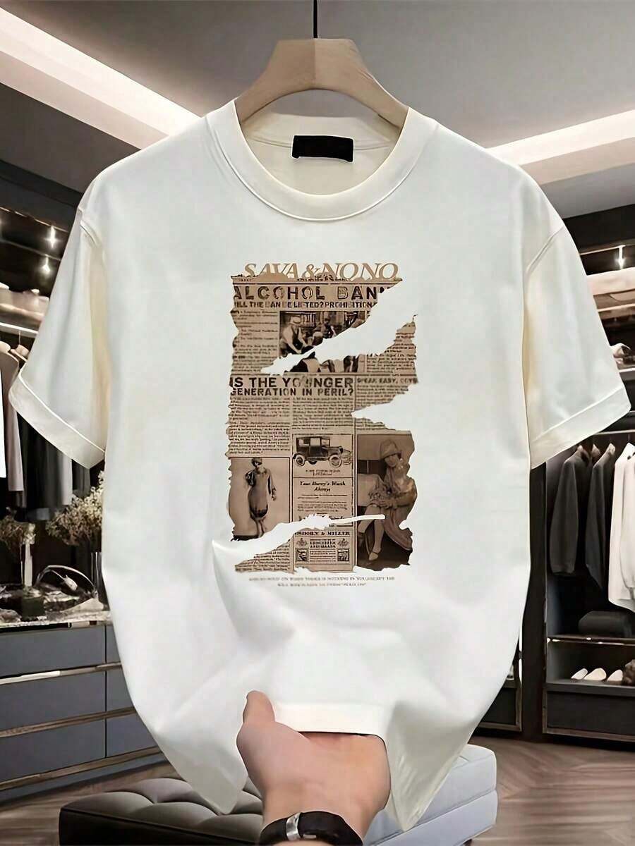 1 pieza de camiseta retro estampada para hombre - Camiseta de manga corta con diseño retro de Tokio 1945, estilo casual de verano, cuello redondo, adecuada para uso diario y ocasiones temáticas (lavable a máquina) 180g Algodón 100%. - Blanco - Ver 1