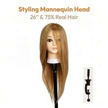 26-Inch Human Hair Mannequin Head-75% Human Hair Mannequin Head, Suitable For Makeup Practice; Beauty Mannequin Head, Suitable For Hairstyling; Hair Training Head, Suitable For Braiding #4 - View 13