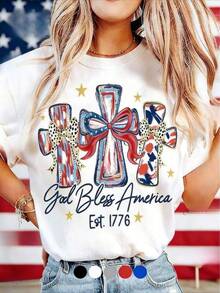 Camiseta Estilo UrbanoGod Bless America T-Shirt, 250 Years America Anniversary USA 250th Birthday Gift Shirt Memorial Independence Day 4th Of July Men Women Cotton Tee Shirt,Camiseta informal negra de cuello redondo para hombre, camisas para niños, ropa para niñas, conjuntos de chicas de televisión, conjuntos a juego para madre e hija, adecuados para regalos de San Valentín, unisex - Blanco - Ver 1
