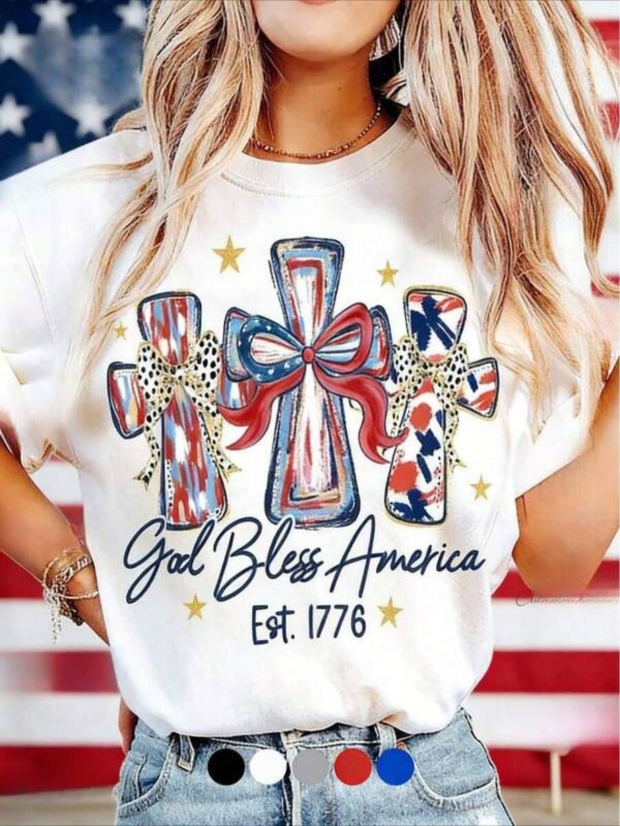 Camiseta Estilo UrbanoGod Bless America T-Shirt, 250 Years America Anniversary USA 250th Birthday Gift Shirt Memorial Independence Day 4th Of July Men Women Cotton Tee Shirt,Camiseta informal negra de cuello redondo para hombre, camisas para niños, ropa para niñas, conjuntos de chicas de televisión, conjuntos a juego para madre e hija, adecuados para regalos de San Valentín, unisex - Blanco - Ver 1