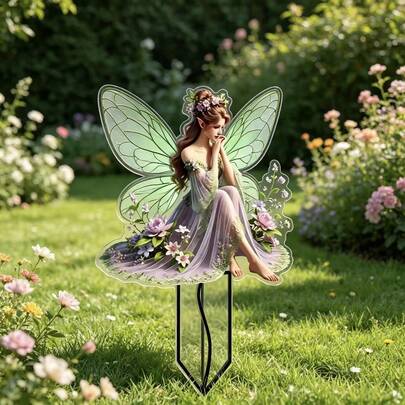 Purple Floral Butterfly Fairy Acrylic Garden Stake Decor, Elegant Winged Elf Yard Art Ornament, Weather‑Resistant Outdoor Lawn Insert Sign, Whimsical Fairy‑Themed Backyard Flower Bed Decoration, Delicate Floral Fairy Patio Landscape Decor, Durable 2D Flat Acrylic Ground Stake, Romantic Countryside Garden Ornament, Ideal Gift For Fairy Lovers, Eye‑Catching Courtyard Accent Decor For Home Garden & Wedding Party,Garden Stuff,Garden Decor,Outdoor Decor