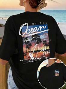 Under The Radar Women's Loose-Fitting T-Shirt With An Easter And Palm Tree Print. Soft And Breathable, This Casual Top Features A Boho Beach Style With Short Sleeves, Perfect For Summer Vacations, Beach Trips, Bonfires, And Tropical Getaways. This Unisex Cotton T-Shirt Has A Loose Fit, Short Sleeves, And A Crew Neck, Offering A Vintage Urban Style In Black. - 黑色 - 查看 7