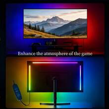 1 pieza Luz ambiente para monitor de computadora, tira de luces LED, barra de luz RGB para juegos de escritorio, múltiples modos de cambio de color, lámpara de ambiente LED, alimentada por USB, multifuncional de 4 teclas, adecuada para decoración de habitaciones, escritorio, iluminación trasera LED para monitor de juegos - USB - Ver 1