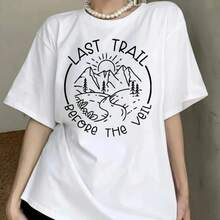 Camiseta Casual con Estampado de Montaña para Mujer, para Actividades al Aire Libre, Colores Cómodos, Manga Corta, 100% Algodón, Ropa de Mujer - Blanco - Ver 8