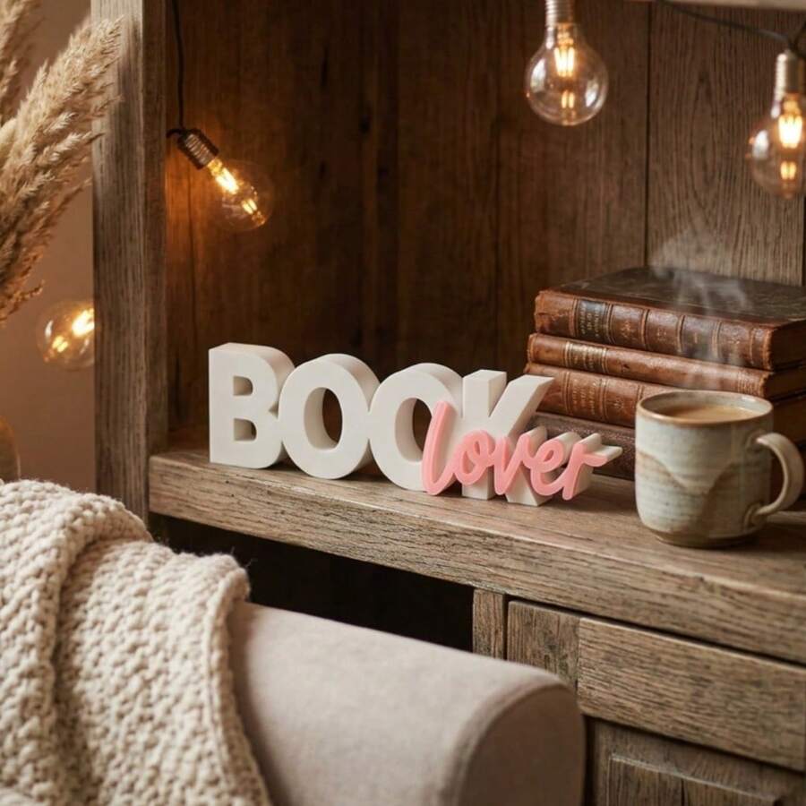 Decoración de libro de 5 pulgadas, accesorio de estantería minimalista moderno, escultura de letra de plástico 3D, adecuado para escritorio de oficina en casa, regalo lindo para amantes de los libros, adecuado para ratones de biblioteca, bibliotecarios, maestros (Negro/Rosa/Rojo), hogar estético - A - Ver 1
