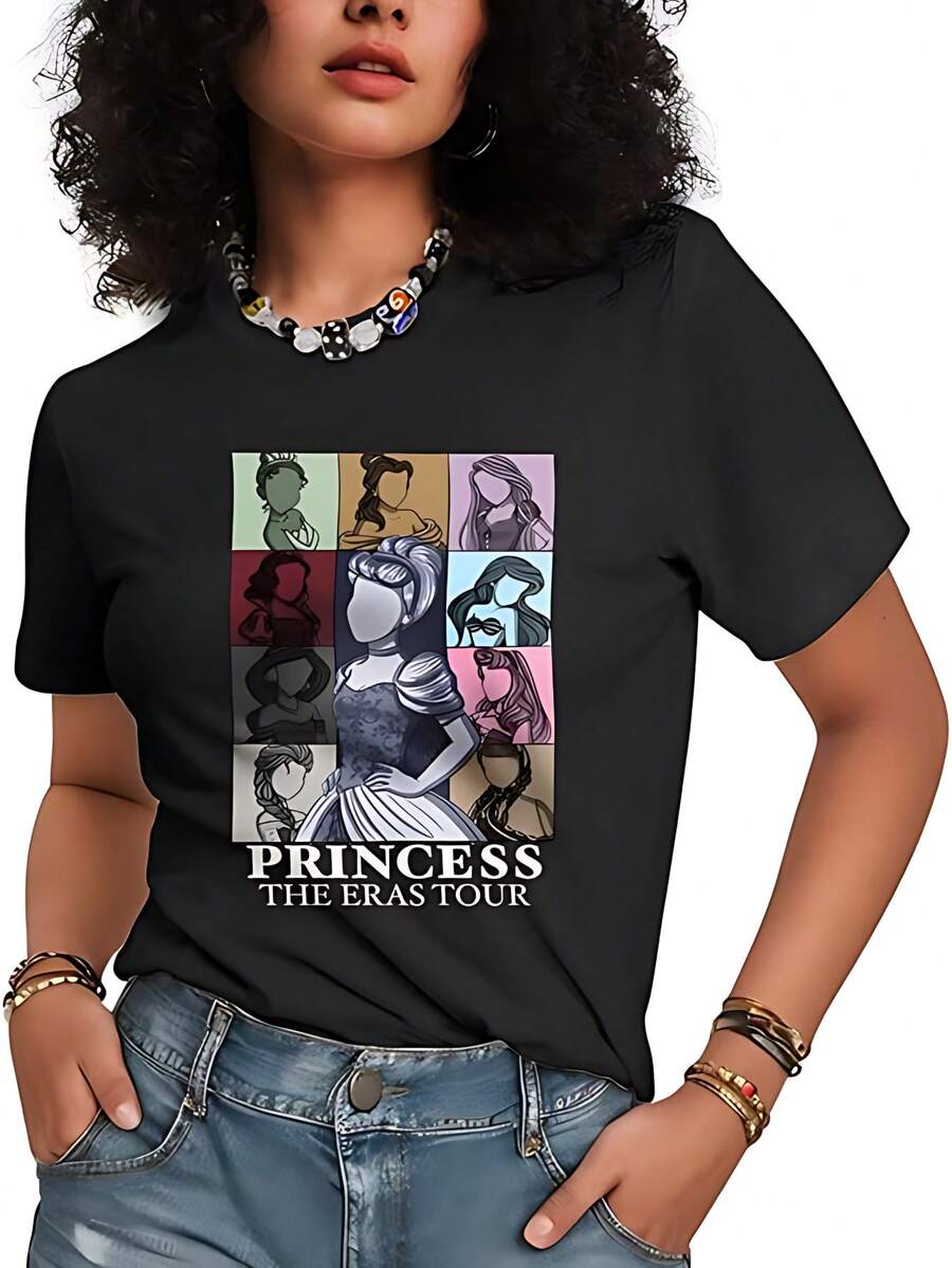 Camisetas gráficas para mujer, camisetas de algodón con ajuste lindo para adolescentes y niñas Negro - Negro - Ver 1