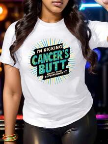 Voy a darle una paliza al cáncer, camiseta de mujer de color sólido, ajuste cómodo - Camiseta unisex de algodón suelto de manga corta y cuello redondo estilo vintage urbano. - Blanco - Ver 1