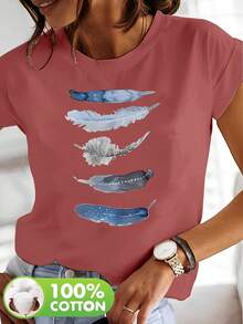 Elegante camiseta de manga corta artística para mujer, hecha de 100% algodón puro, modelo NC-12303. - Blanco - Ver 7