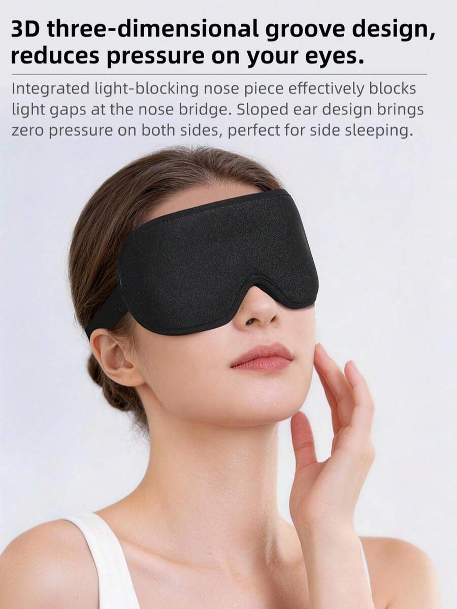 1pc 3D Contour Sleep Eye Mask Full Light-Blocking Deep Eye Socket Design, Zero-Pressure Comfy Sleep Mask With Adjustable Strap. Skin-Friendly & Breathable, Soft Portable For Naps, Travel. Ideal For Side Sleepers, Travelers And Night Shift Workers.