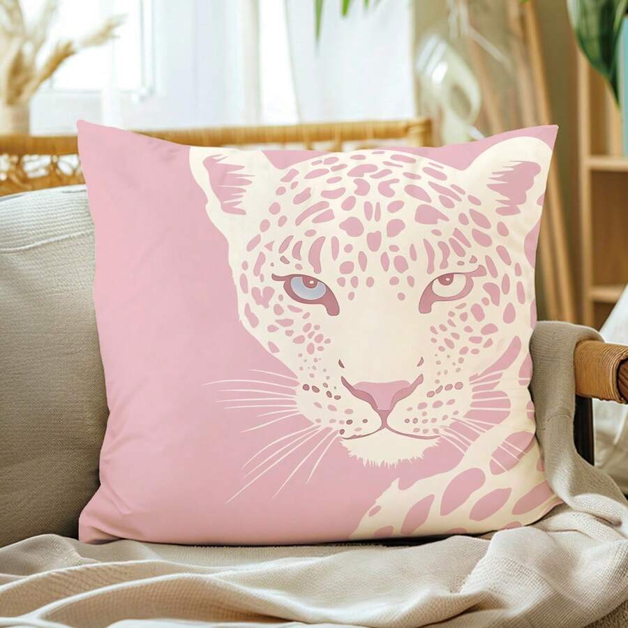 Capa de almofada decorativa com estampa de oncinha colorida, em veludo pêssego, 45*45cm/18*18 polegadas. Ideal para sofás modernos e minimalistas, decoração de sala de estar e como presente. - Multicolorido - Ver 1