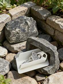 1pc Realistic Outdoor Garden Hidden Key Box, Simulated Small Stone Decorative Key Storage Box, Suitable For People Who Easily Forget Their Keys - A - View 3