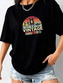 1 camiseta de 40º cumpleaños, estilo vintage retro de 1980, 180g, 100% algodón. - Negro 1 - Ver 2