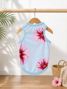 LUCKIE LABO 1 pieza Chaleco de verano transpirable con estampado floral hawaiano para gatos y perros, apto para uso en interiores y exteriores - Celeste - Ver 10