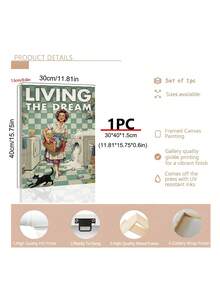 1件幽默復古洗衣藝術，「Living The Dream」印花，幽默烹飪藝術，節日禮物，適用於臥室、客廳、廚房，牆面藝術，牆面裝飾，家居裝飾，房間裝飾，畫布牆面藝術，海報，附框牆面藝術，可選框架 - 1PCS - 查看 7