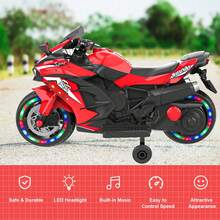 OMCPET 12V Kids Ride On Motorcycle, 3-Wheel Stable Ride On Motorcycle With Cool LED Lights, Built-In Music, Electric Toddler Motorcycle Gift For Boys Girls 3-10 Years Old, Battery Powered Rechargeable, Training Wheels, Ideal Gift For Christmas Birthday, Red - 藍色 - 查看 6