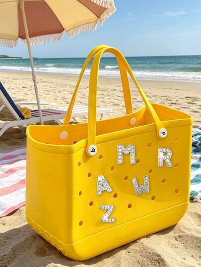 Sparkling Crystal Letter Charm, A-Z Alphabet Insert For Hole Tote Bag, Beach Bag Decor,For Summer Beach Tote Bag,Gifts For Family, Friends, And Loved Ones; Birthday Gifts, Anniversary Gifts, Back-To-School Gifts, Teacher'S Day Gifts
