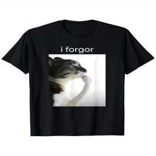 Divertido paquete de emojis de gatos de IForgor, unisex, camiseta GIF, estilo casual urbano unisex, camiseta holgada de manga corta con cuello redondo estilo Harajuku. - Negro - Ver 2