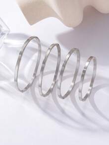 Family/Couple Minimalist Smooth Bangle Bracelet - 304 Stainless Steel Material, Simple Solid Ring Design, 5.2/6/6.4/6.8cm Size Options, Clasp Closure, Versatile For Commuting, Suitable For Daily Wear And Gift For Women - 4mm - View 2