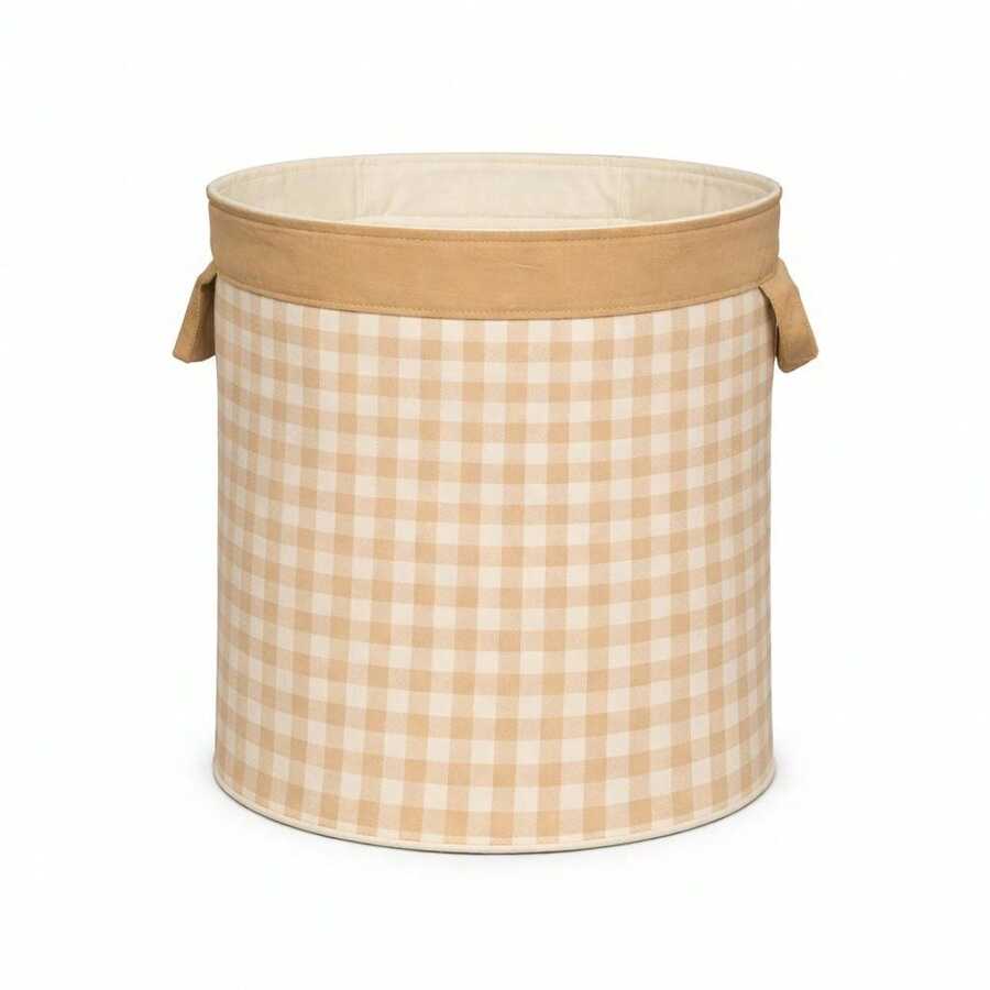Toy Organizer Basket, Clothes, Checkered Pattern, Cotton Harmony - 1 Piece - Caqui - Ver 1