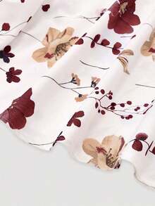 Conjunto de 2 piezas de vestido de gasa con estampado floral diminuto y chaqueta, elegante atuendo de moda para citas, vacaciones y uso casual en primavera - Burdeos - Ver 7