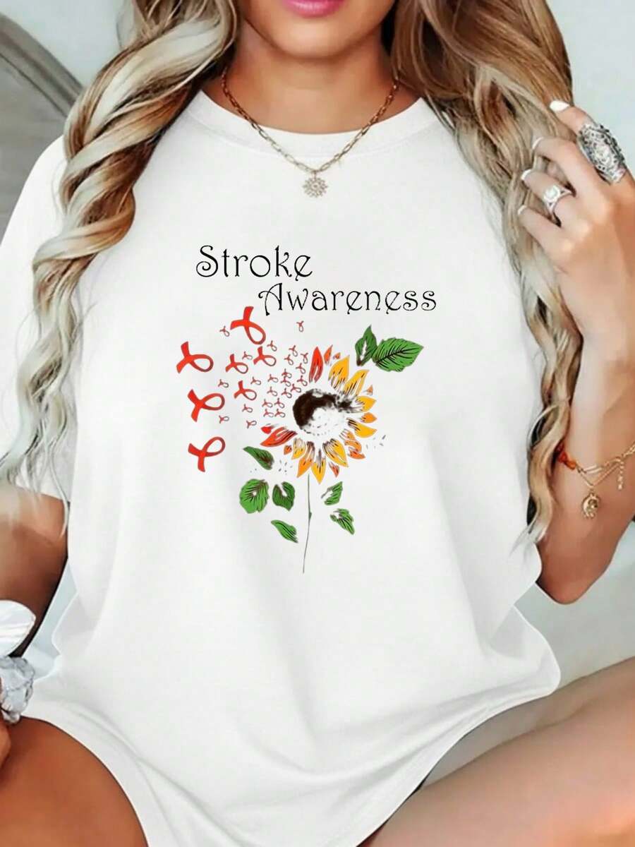 Camiseta de Concientización sobre la Derrame Cerebral para Mujer, Blanca con Patrón de Latidos del Corazón en Rojo, Camiseta Casual para Uso Diario, Adecuada para Campañas de Prevención y Concientización sobre la Derrame Cerebral, Camiseta Suave para Uso Diario, para Supervivientes y Apoyadores, Strok. jpg, Ropa para Fiestas y Eventos de Adultos, Ropa para Celebraciones Temporales, Estampado Temporal Divertido, Calidad de Impresión Duradera - Camiseta Unisex de Manga Corta, Cuello Redondo, Algodón Suelto, Estilo Urbano Vintage - Blanco - Ver 1