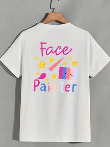 Camiseta de manga corta para mujer de 180g con estampado de pintura, top casual de corte holgado, adecuada para reuniones familiares, actividades de building, regalos de cumpleaños, atuendo de verano 2024 - Camiseta unisex de algodón holgada de manga corta y cuello redondo estilo vintage urbano. - Blanco - Ver 2