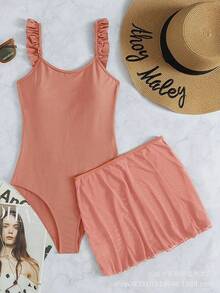 Nuevo y elegante traje de baño de una pieza multicolor y sexy, estilo BIKINI de tres piezas. - Gris - Ver 10