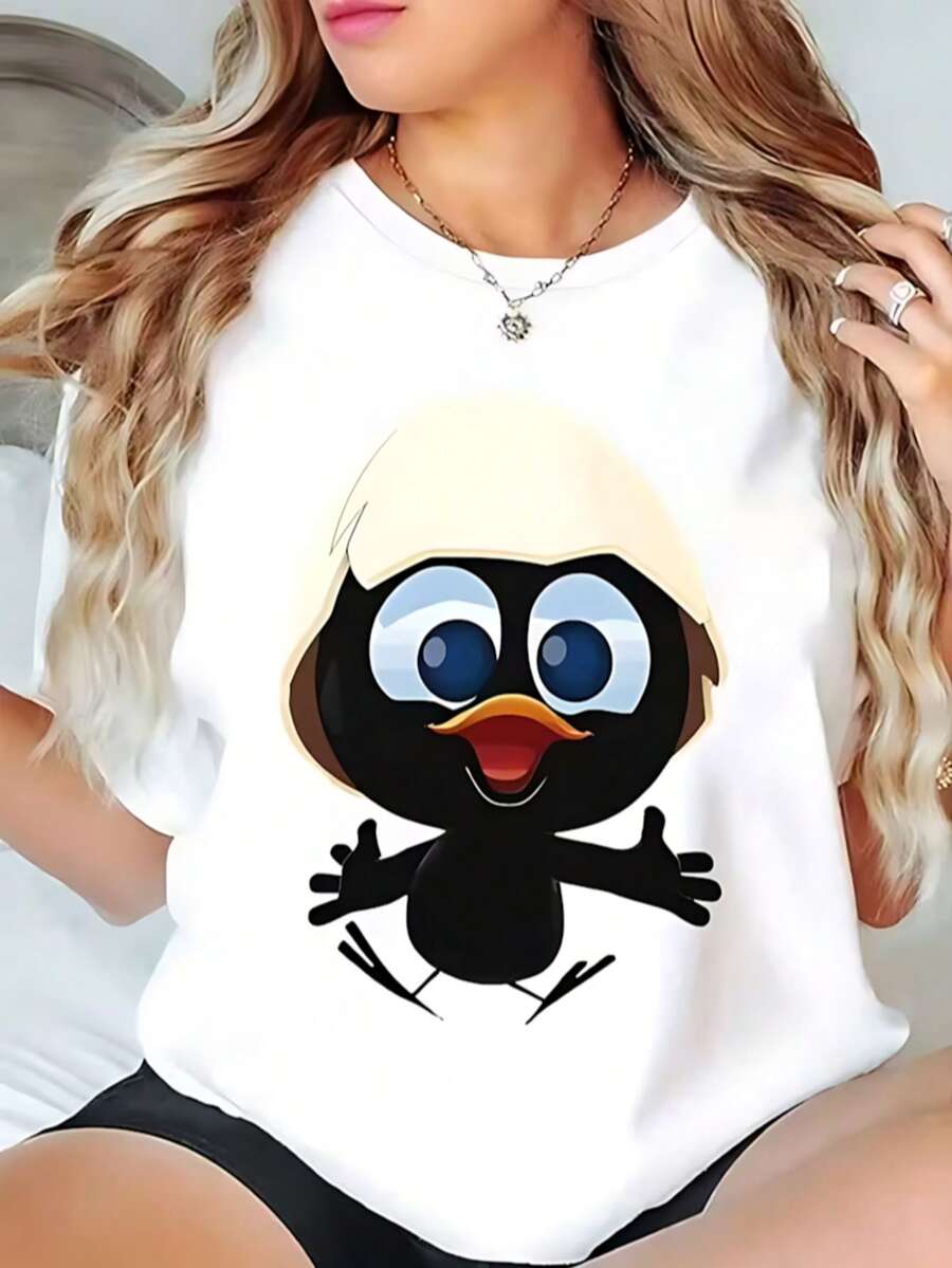 Camiseta de manga corta unisex nueva temporada verano con estampado de pato lindo y original. - Blanco - Ver 1