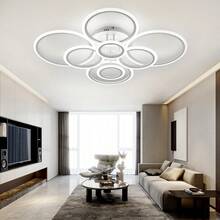 Modern 4/6/8 Rings Interlocking LED Ceiling Light, Flush Mount Circular Ceiling Chandelier, 3 Color Temperature Dimmable, Gold Black White 3 Colors Optional, Minimalist Ring Ceiling Lamp For Living Room Bedroom Hallway Indoor Home Lighting Decoration - 彩色 - 查看 11