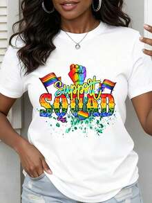Camiseta de Moda para Mujer con Estampado de Orgullo Arcoíris, Manga Corta, Estilo Casual para Eventos LGBTQ y Desfiles del Orgulloblusa casual mujer - Blanco - Ver 2