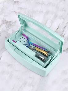 1pc Nail Sterilization Storage Box With Transparent Cover For Manicure Tools And Nail Polish Nail Tools Tweezers ,Durable Plastic Organizer For Nail Technicians & Estheticians, Salon Hygiene Solution, Efficient Disinfection System - Blue - View 1