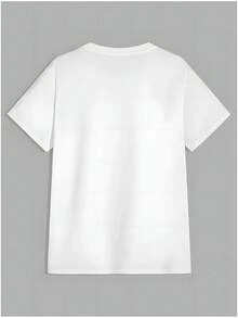 Camiseta de algodón para mujer, estilo casual, con lazo rosa y diseño de mariposa, cuello redondo, absorbente de sudor y transpirable, ecológica. - Blanco - Ver 3