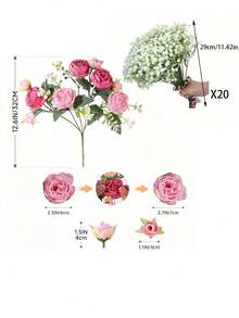 22pcs Artificial Peony Flowers With Baby's Breath, Mixed White And Pink Peonies And Baby's Breath, Suitable For Home Decor, Photography Props, Wedding Decoration, Bridal Bouquet, Valentine's Day, Holiday Decoration, Artificial Flowers, Spring Decor, Home And Office Decoration, Floral Arrangement, Artificial Centerpiece, Outdoor Garden And Yard Decor, Wedding Birthday Bride Gift Party Decoration, Mother's Day Gift - Multicolor - View 12