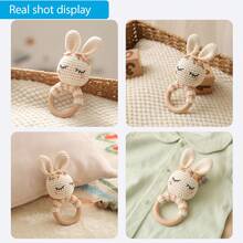 1pc Handmade Woven Rabbit Rattle - Soft Plush Rabbit Ring Toy, Suitable For Infants And Toddlers, Mixed Textile Colors, Easy To Grip, Attract Baby's Attention, Soothing Rattle Sound, Suitable For Nursery Decor, Cognitive Development, Suitable For Easter, Christmas, Birthday And Newborn Gifts, Easter Basket Stuffers - Multicolor - View 7