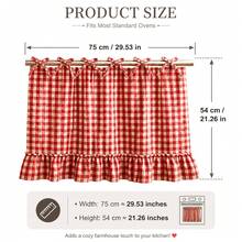 Handmade Oven Skirt, Farmhouse Style Kitchen Decor, With Satin Ribbons, Hanging Ornaments And Ruffle Trims, Rustic Oven Door Curtain Decor, Suitable For Cottage And Daily Kitchen, Room, Home Decoration - 紅色 - 查看 6