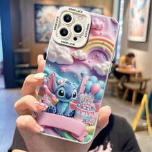 Disney Lilo & Stitch Rainbow Birthday Party Stitch Phone Case, This Protective Phone Case Displays Stitch Beside A Drip‑Style Birthday Cake, With Colorful Balloons, A Pastel Rainbow, Fluffy Clouds And Star Sprinkles On A Gradient Pink‑Blue Backdrop. Crafted From Flexible Long‑Lasting TPU Material, It Prevents Daily Scratches, Bumps And Minor Impacts. Compatible With IPhone 17, 16, 15, 14, 13, 12, 11 Pro Series And Galaxy S22, S23, S24, S25 Models. A Festive Cheerful Choice For Disney Enthusiasts. - trắng - Xem 2